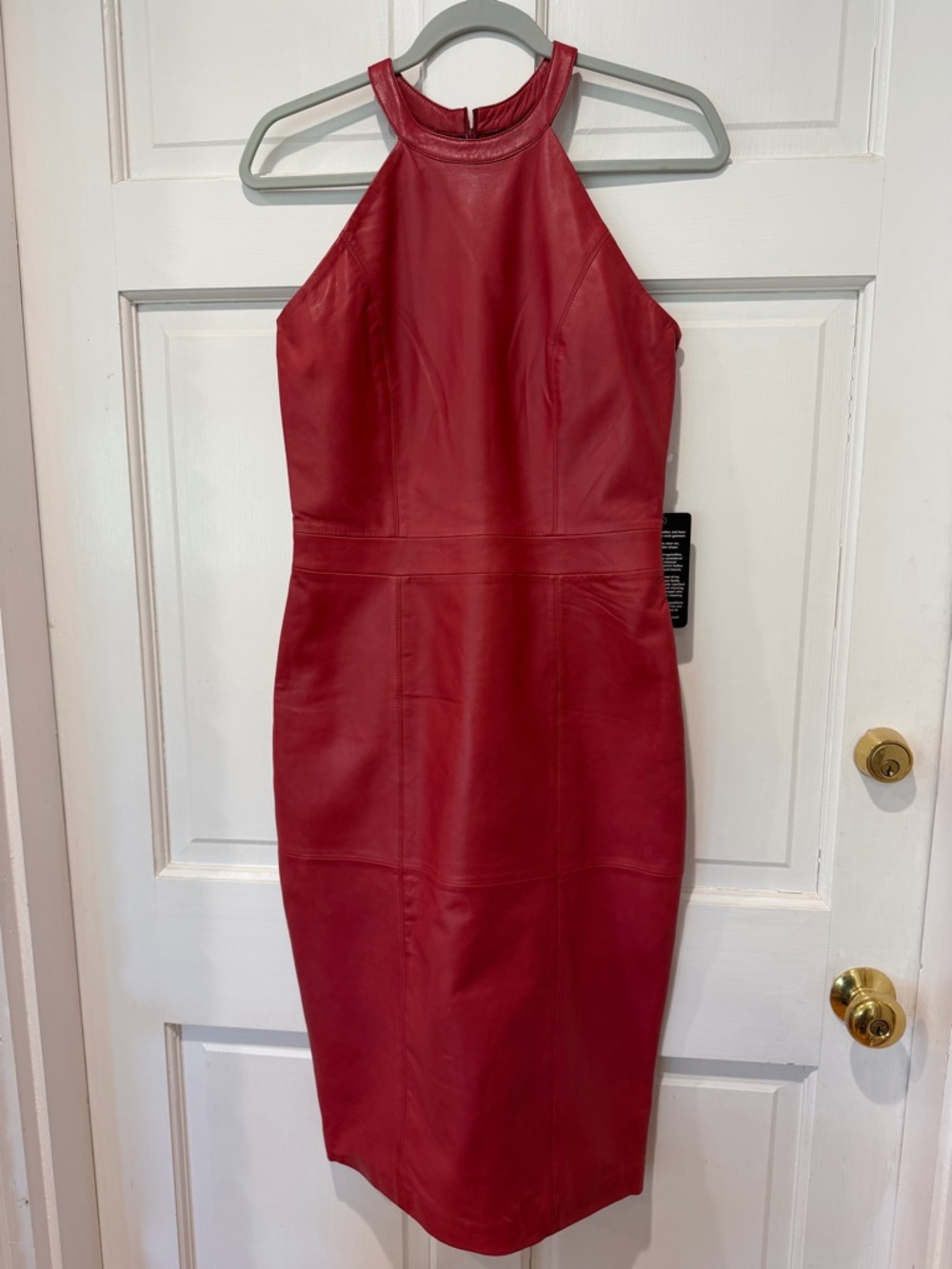 Red Leather Halter Midi Dress